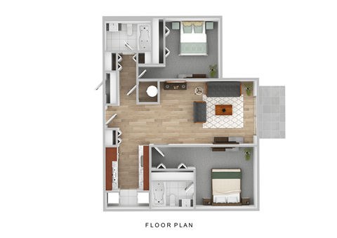 Floor plan for 2 beds, 2 baths, 925 sqft